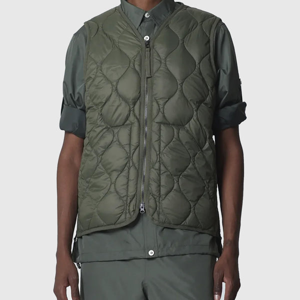 Taion Military V-Neck Zip Down Vest - Dark Olive - Front On Shot