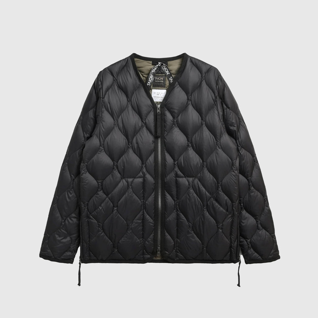 Taion Military W-ZIP V Neck Down Jacket - Black - Front