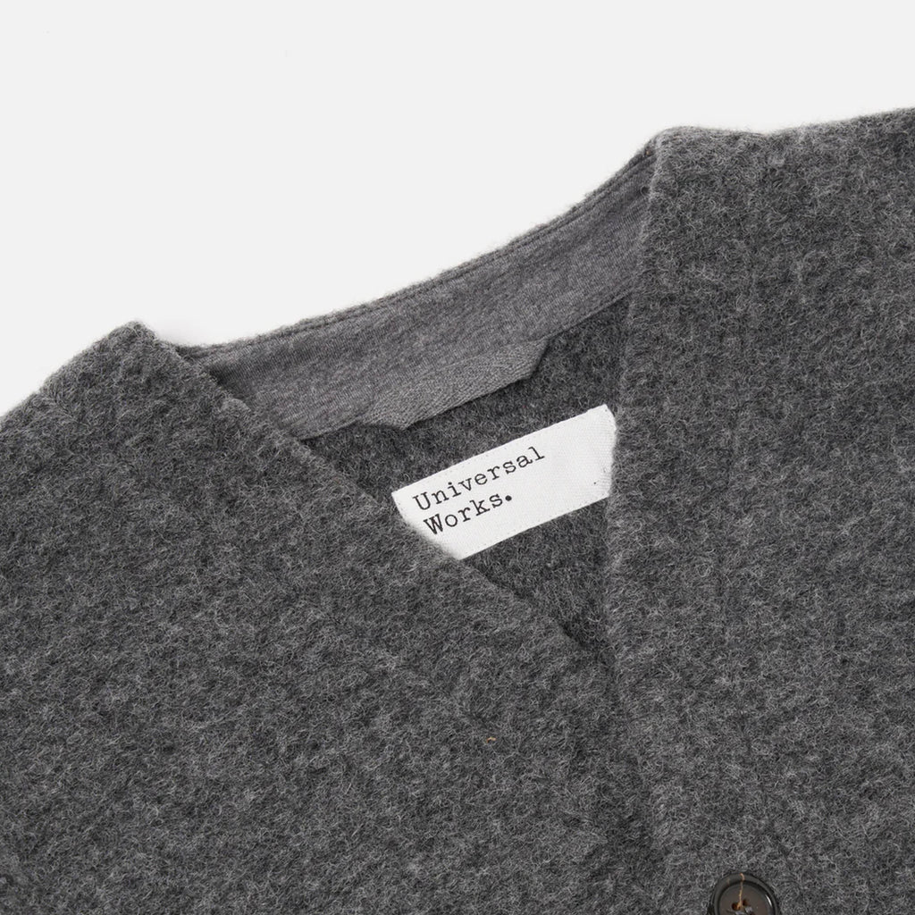 Universal Works Cardigan - Grey Marl - Front Close Up