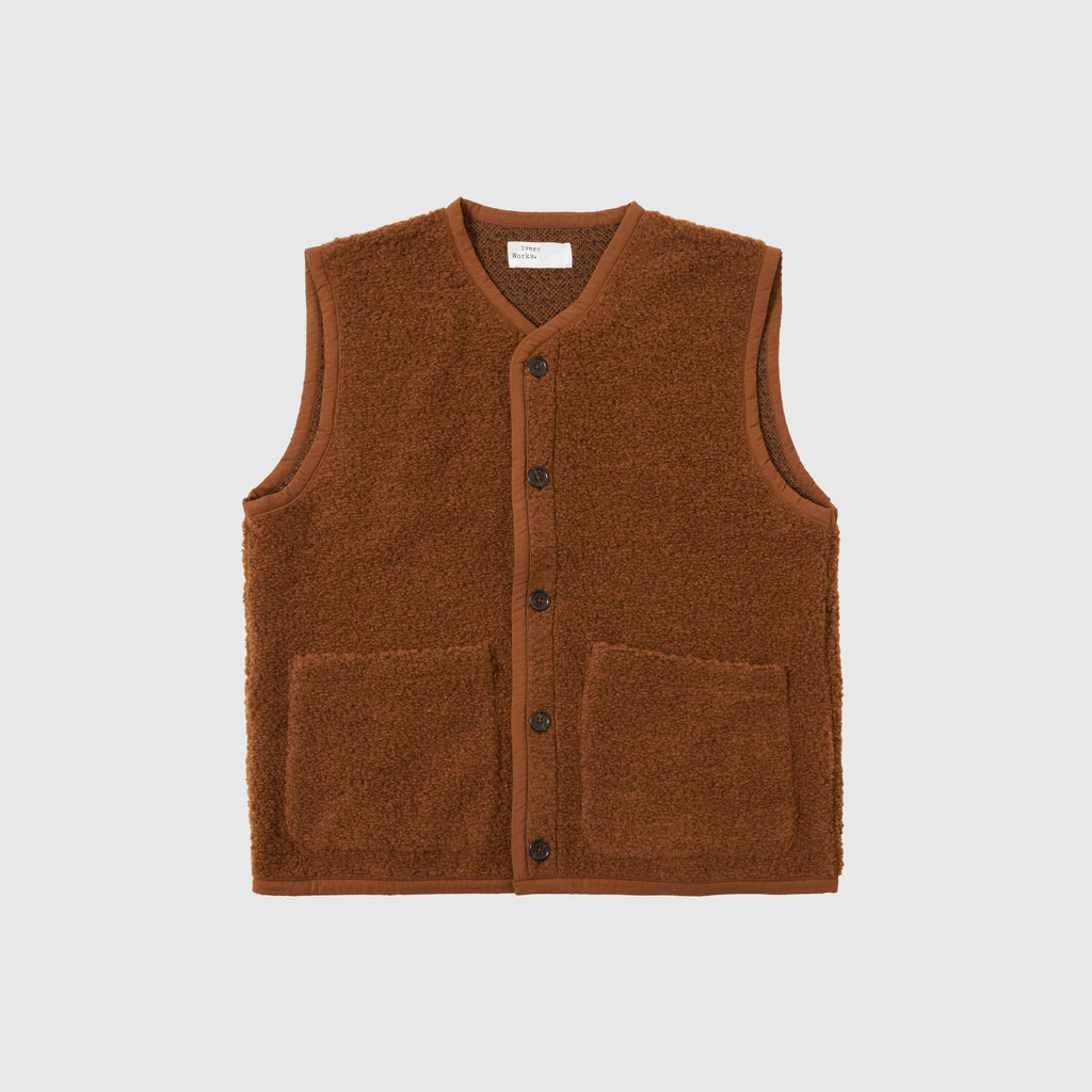 Universal Works Lancaster Gilet - Brown - Front