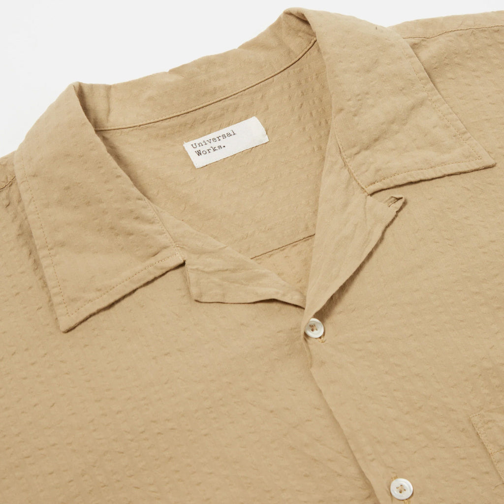 Universal Works Camp 2 Shirt - Summer Oak Onda Cotton - Front Close Up