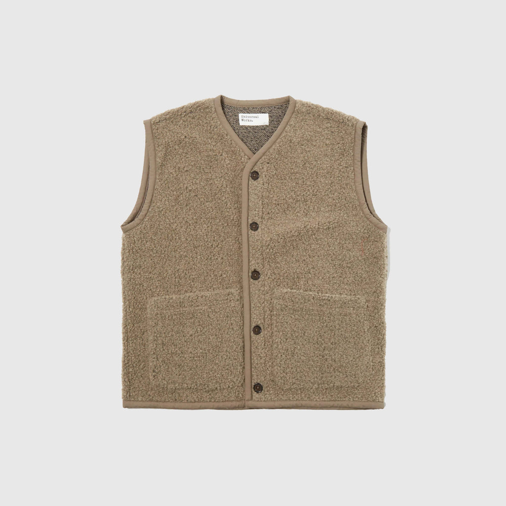 Universal Works Lancaster Gilet - Stone - Front