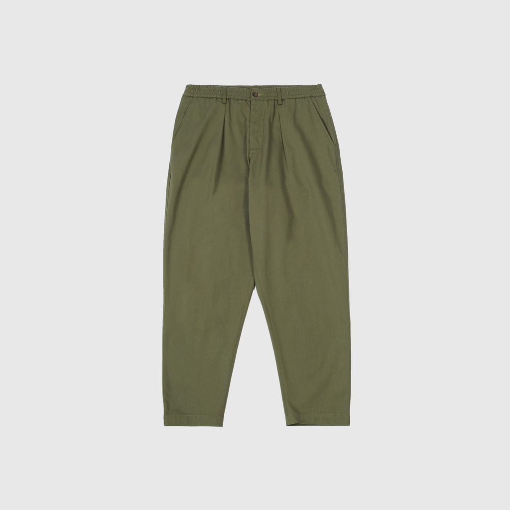 Universal Works Pleated Track Pant - Light Olive - Front