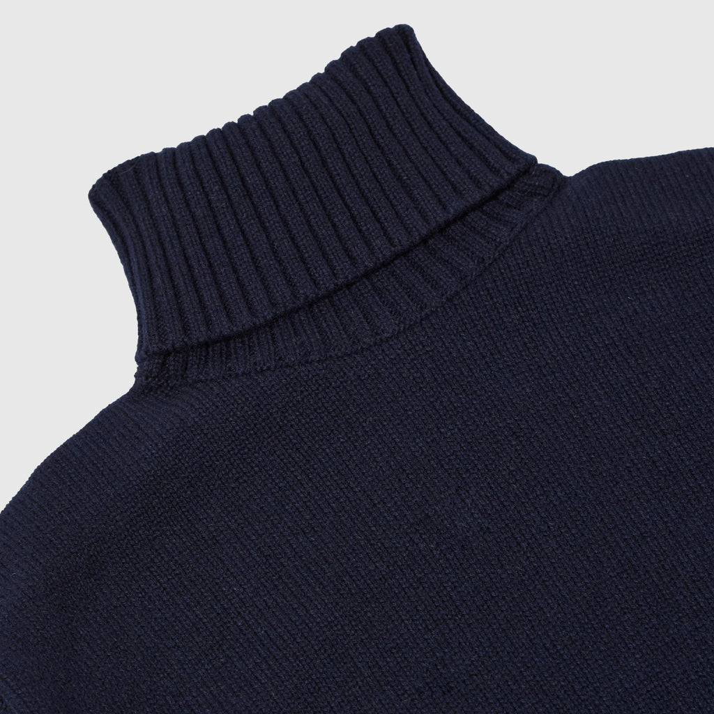Universal Works Roll Neck - Navy - Front Close Up