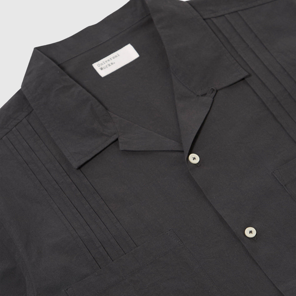 Universal Works S/S Dwight Overshirt - Black - Front Close Up