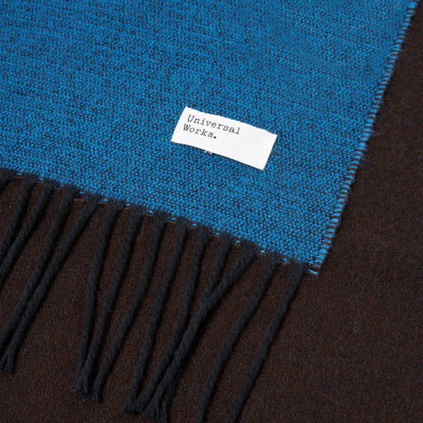 Universal Works Scarf - Light Blue / Brown - Front Close Up