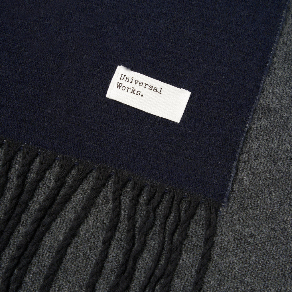 Universal Works Scarf - Navy / Mid Grey - Front Close Up