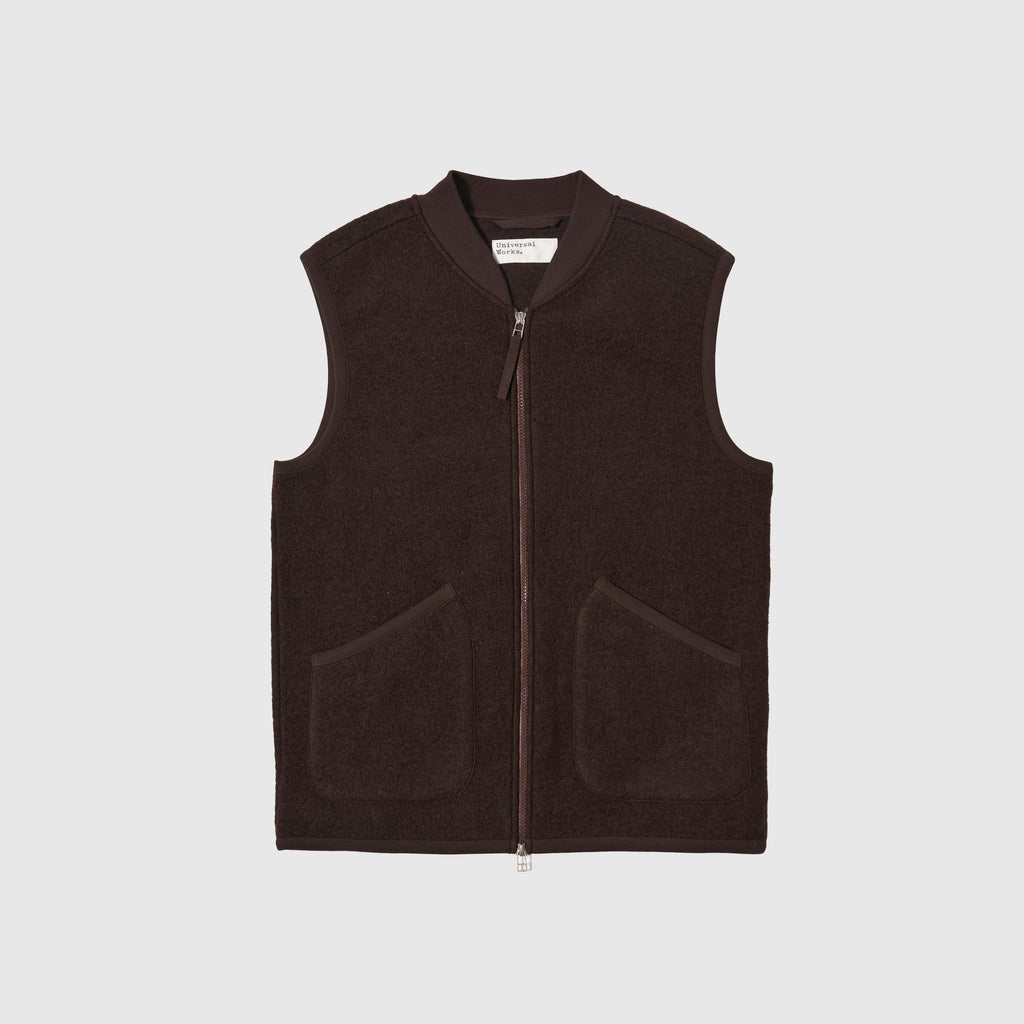 Universal Works Zip Waistcoat - Brown - Front
