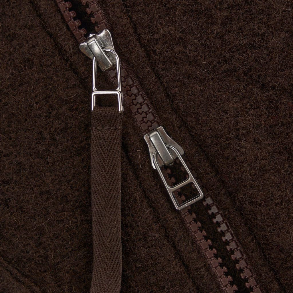 Universal Works Zip Waistcoat - Brown - Front Close Up