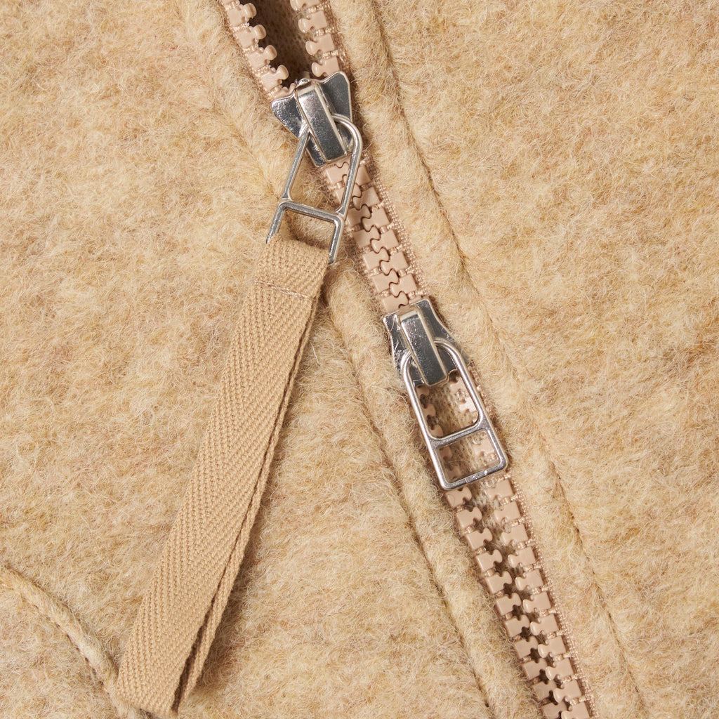 Universal Works Zip Waistcoat - Fawn - Front Close Up