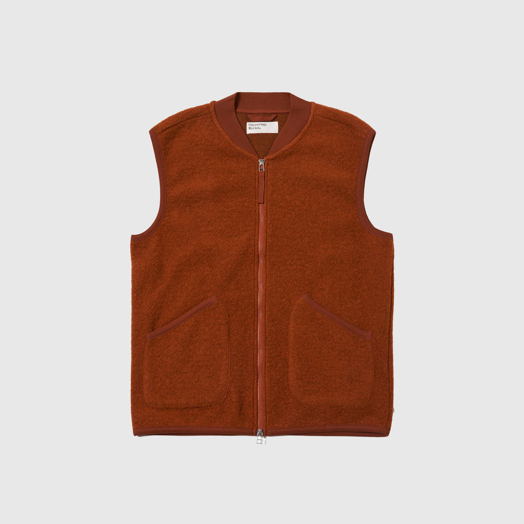 Universal Works Zip Waistcoat - Rust - Front