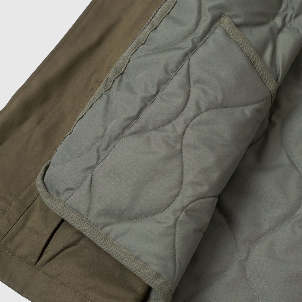 Universal Works x Taion Down CR RAF Jacket - Olive - Close Up Inner With Liner Attached