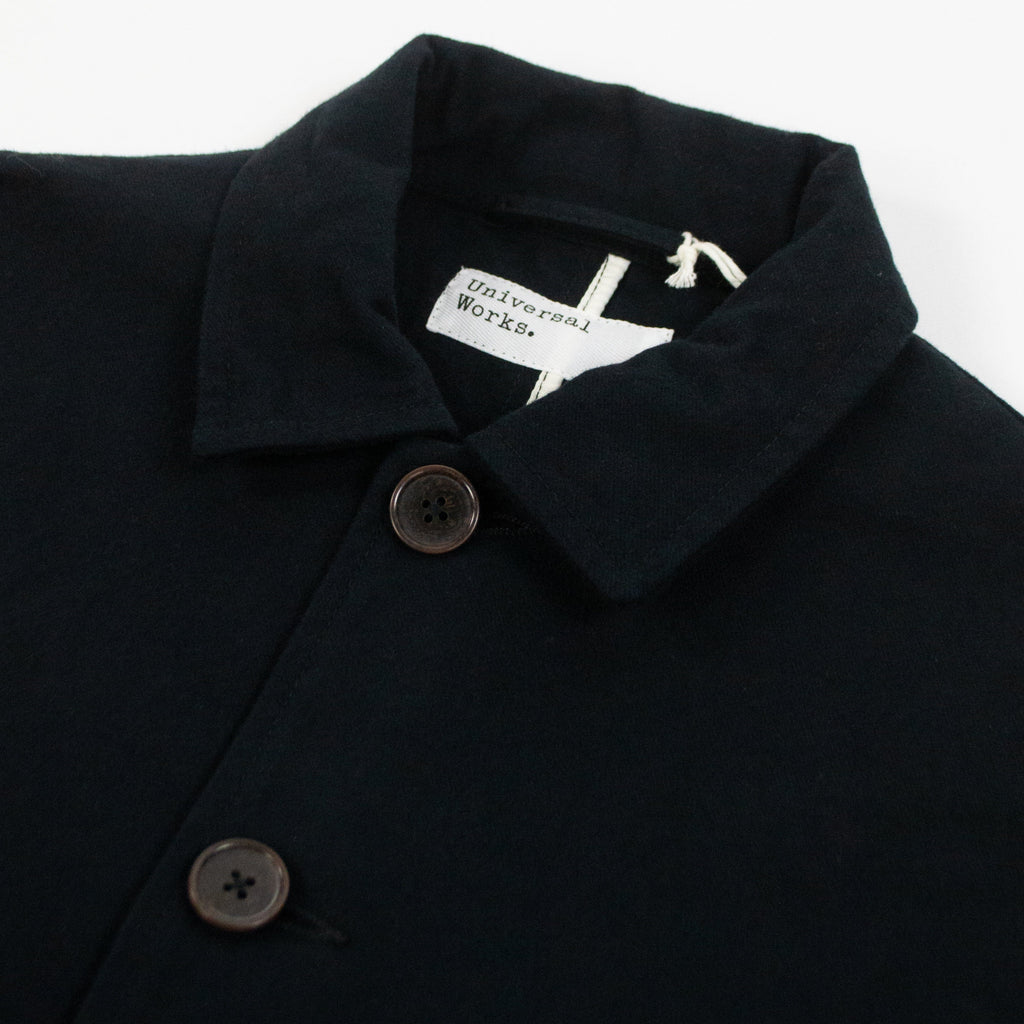 Universal Works Bakers Chore Jacket - Black - Front Close Up