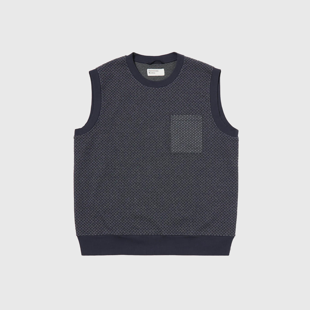 Universal Works Sleeveless Crew - Navy - Front