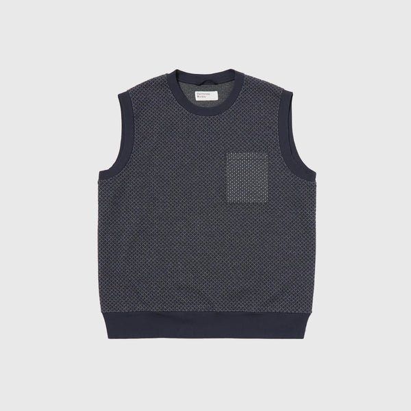 Universal Works Sleeveless Crew - Navy - Front