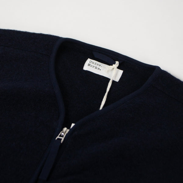 Universal Works Zip Gilet - Navy - Front Close Up