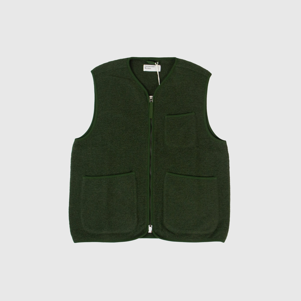 Universal Works Zip Gilet - Olive - Front