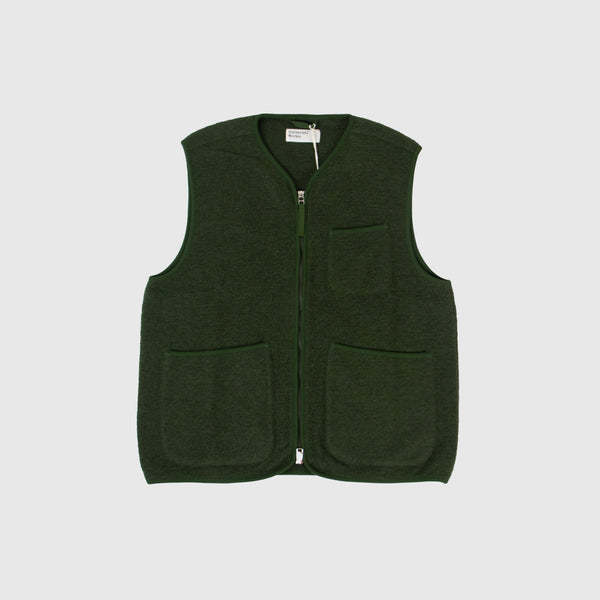 Universal Works Zip Gilet - Olive - Front