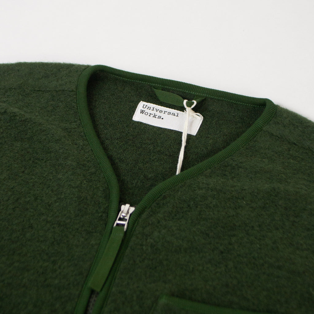 Universal Works Zip Gilet - Olive - Front Close Up