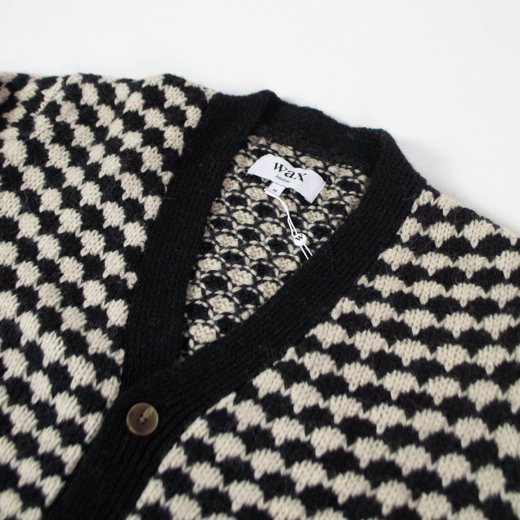 Wax Walker Cardigan Bubble Knit - Black / Ecru - Front Close Up