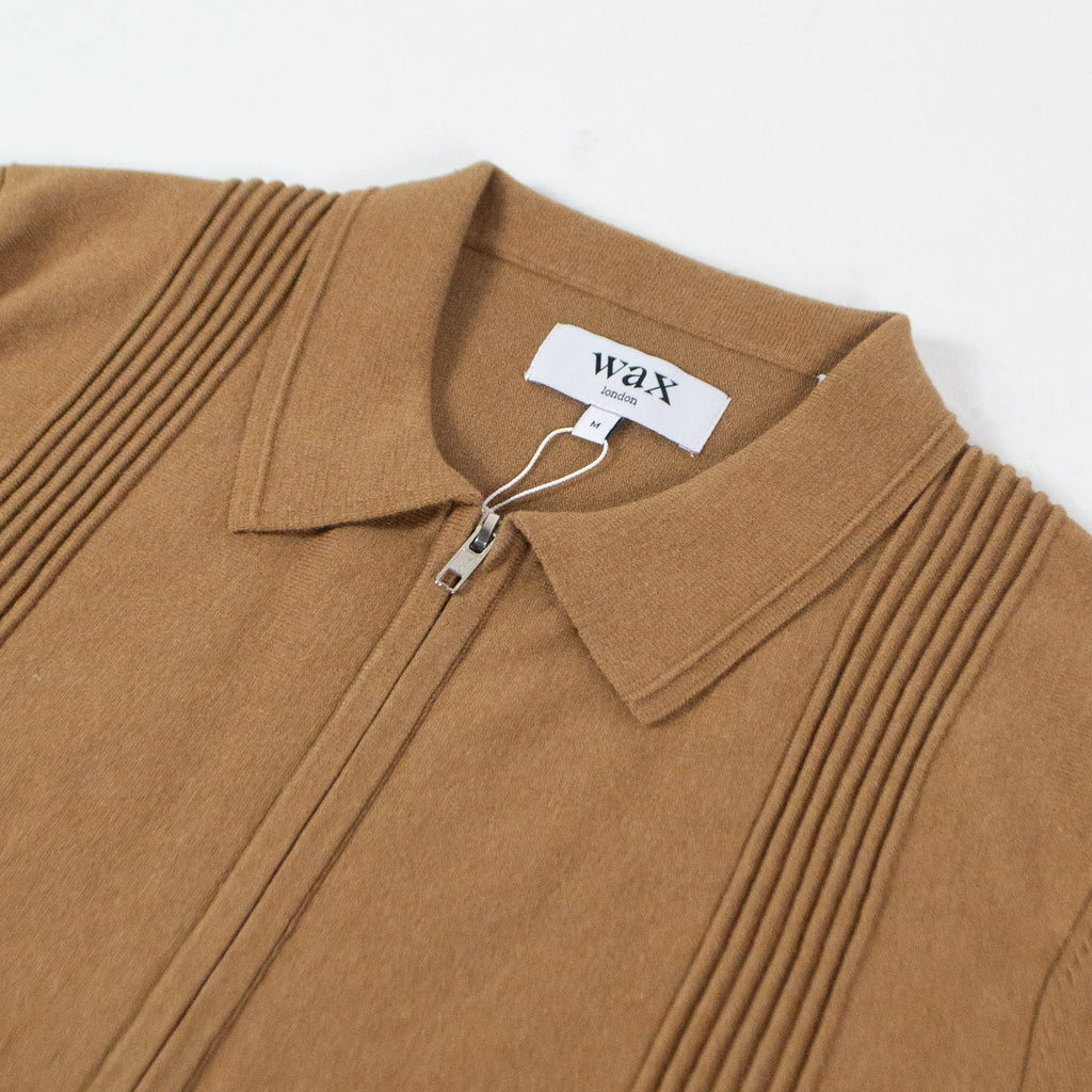 Wax Lennox Zip Polo - Camel - Front Close Up