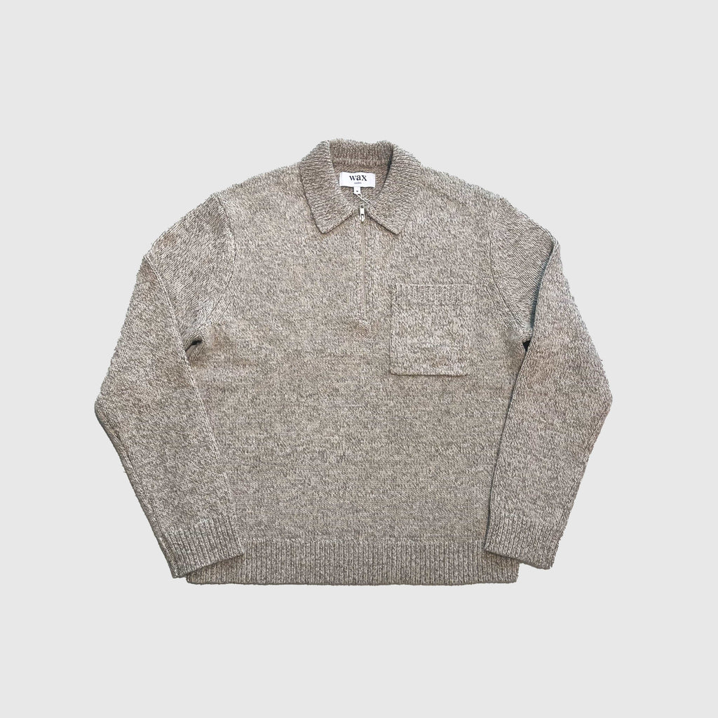 Wax Alpha Zip Polo - Fleck Grey - Front