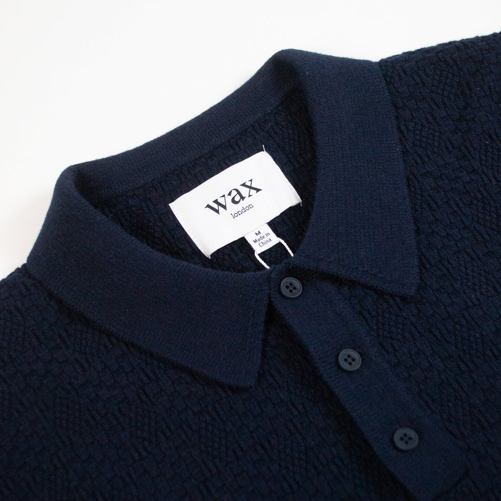 Wax Oban Polo - Navy - Front Close Up