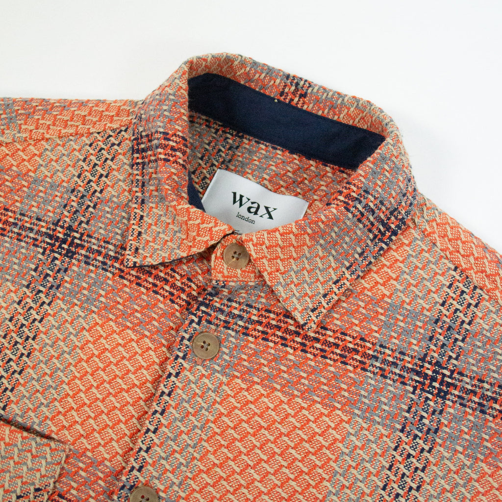 Wax Summer Whiting Overshirt - Rust / Navy - Front Close Up