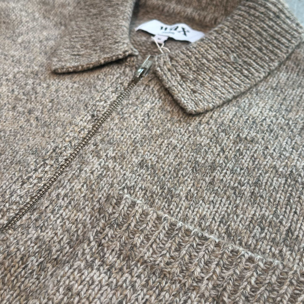 Wax Alpha Zip Polo - Fleck Grey - Front Close Up