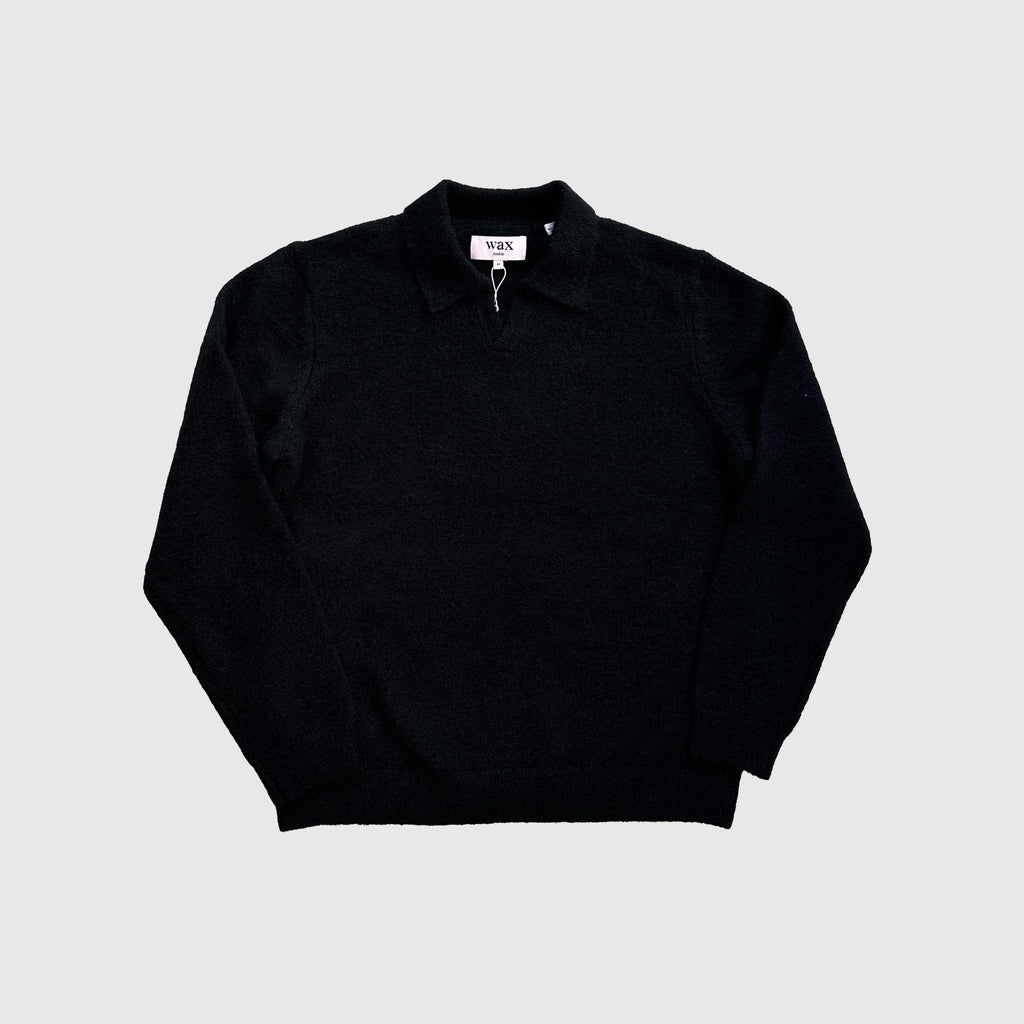 Wax Carter Open Collar Polo - Fluffy Wool Blend Black - Front