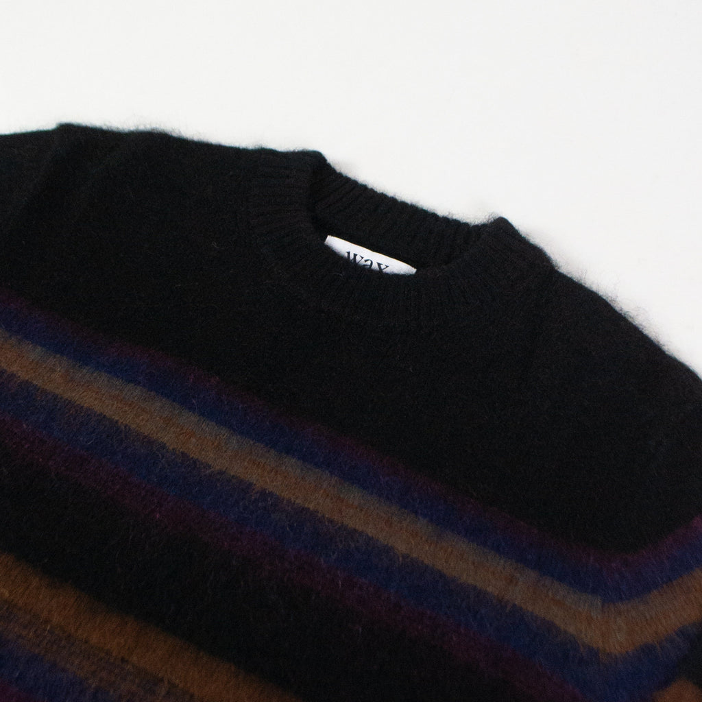 Wax Wilde Crew Brush Stripe - Black / Dark Multi - Front Close Up