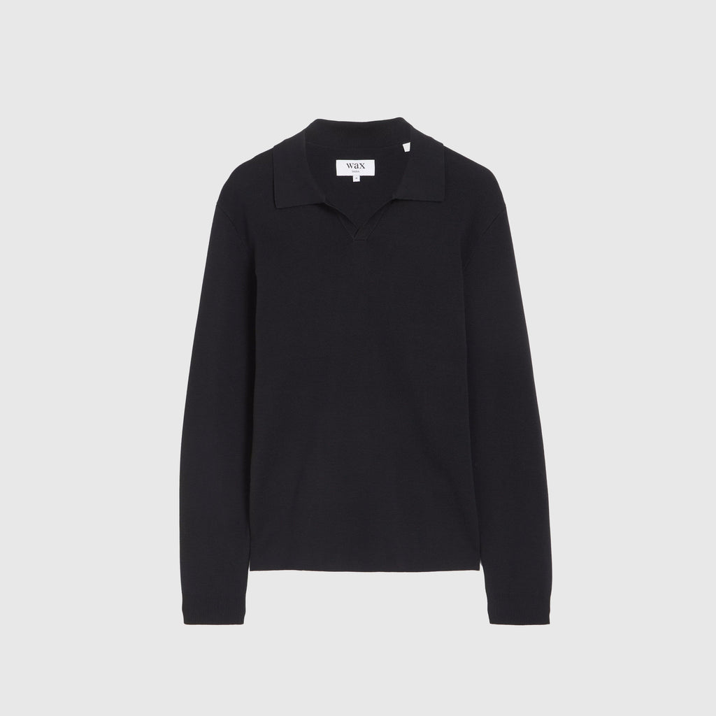 Wax Carter Open Collar Polo Milano Knit - Black - Front