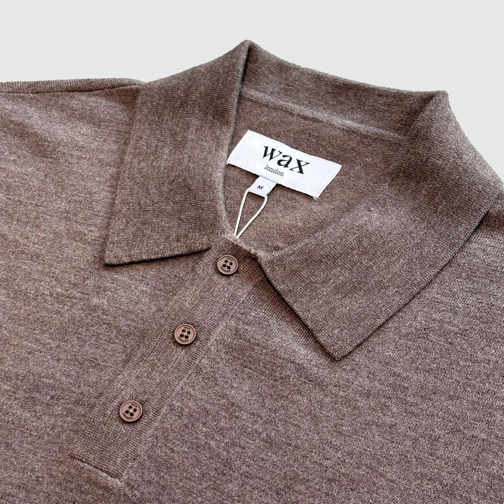 Wax Naples Polo - Worsted Wool Brown - Front Close Up