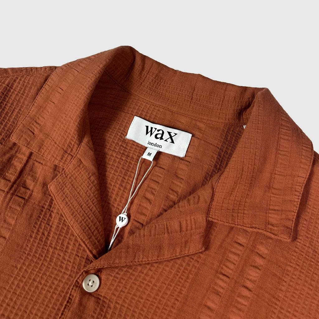 Wax Didcot SS Shirt Seersucker - Rust - Front Close Up