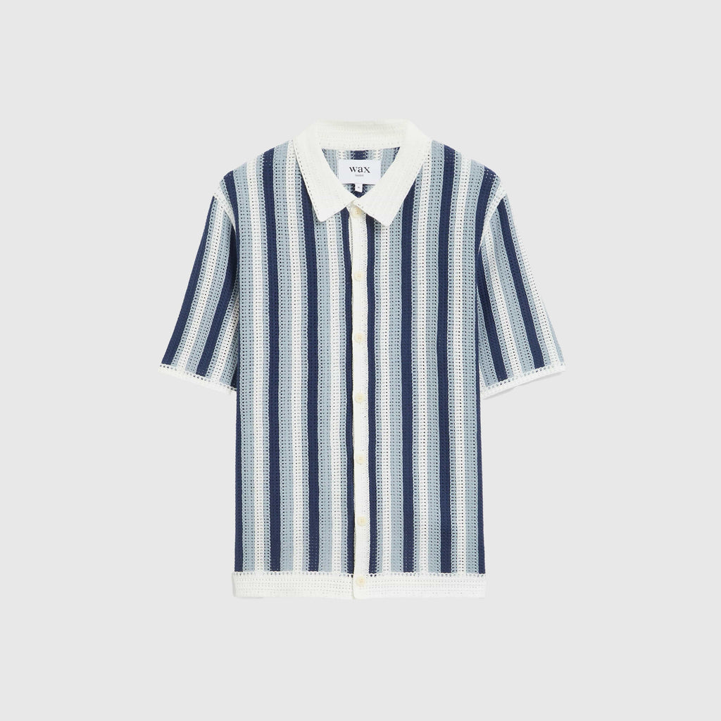 Wax Porto Shirt Stripe Crochet - Blue / Ecru - Front