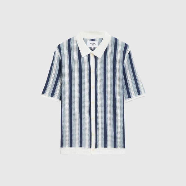 Wax Porto Shirt Stripe Crochet - Blue / Ecru - Front