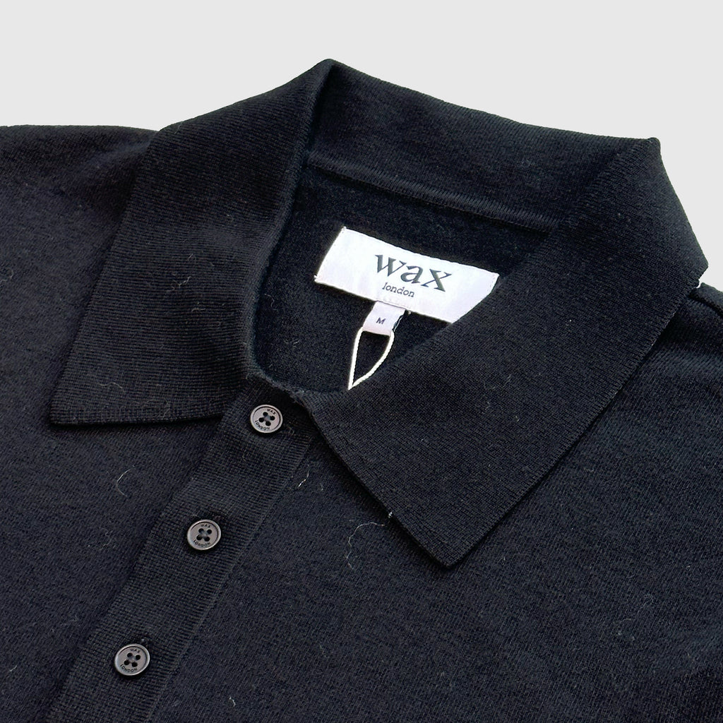 Wax Naples Polo - Worsted Wool Black - Front Close Up