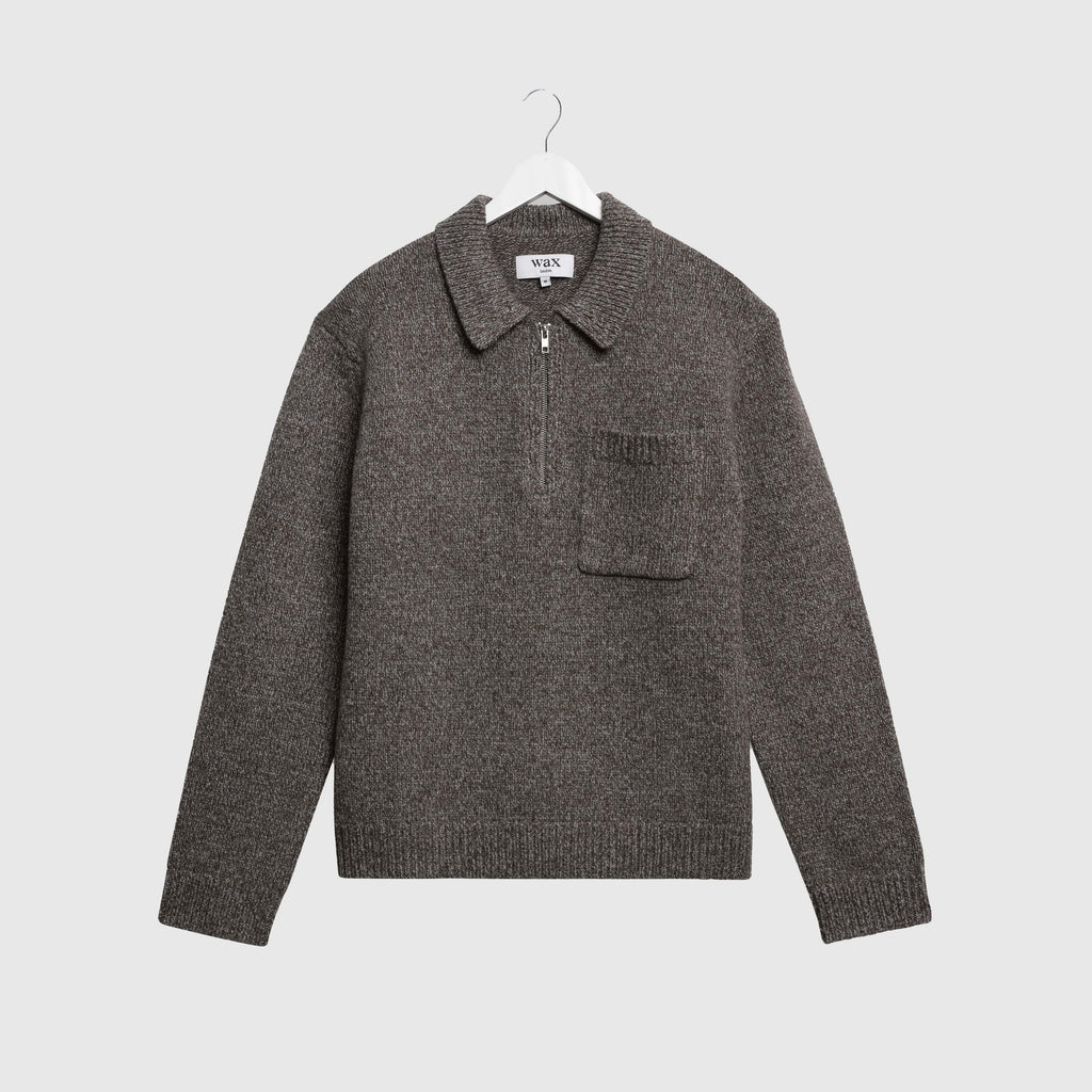 Wax Alpha Zip L/S Polo - Brown / Grey - Front