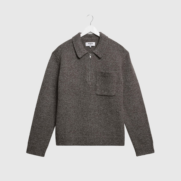 Wax Alpha Zip L/S Polo - Brown / Grey - Front
