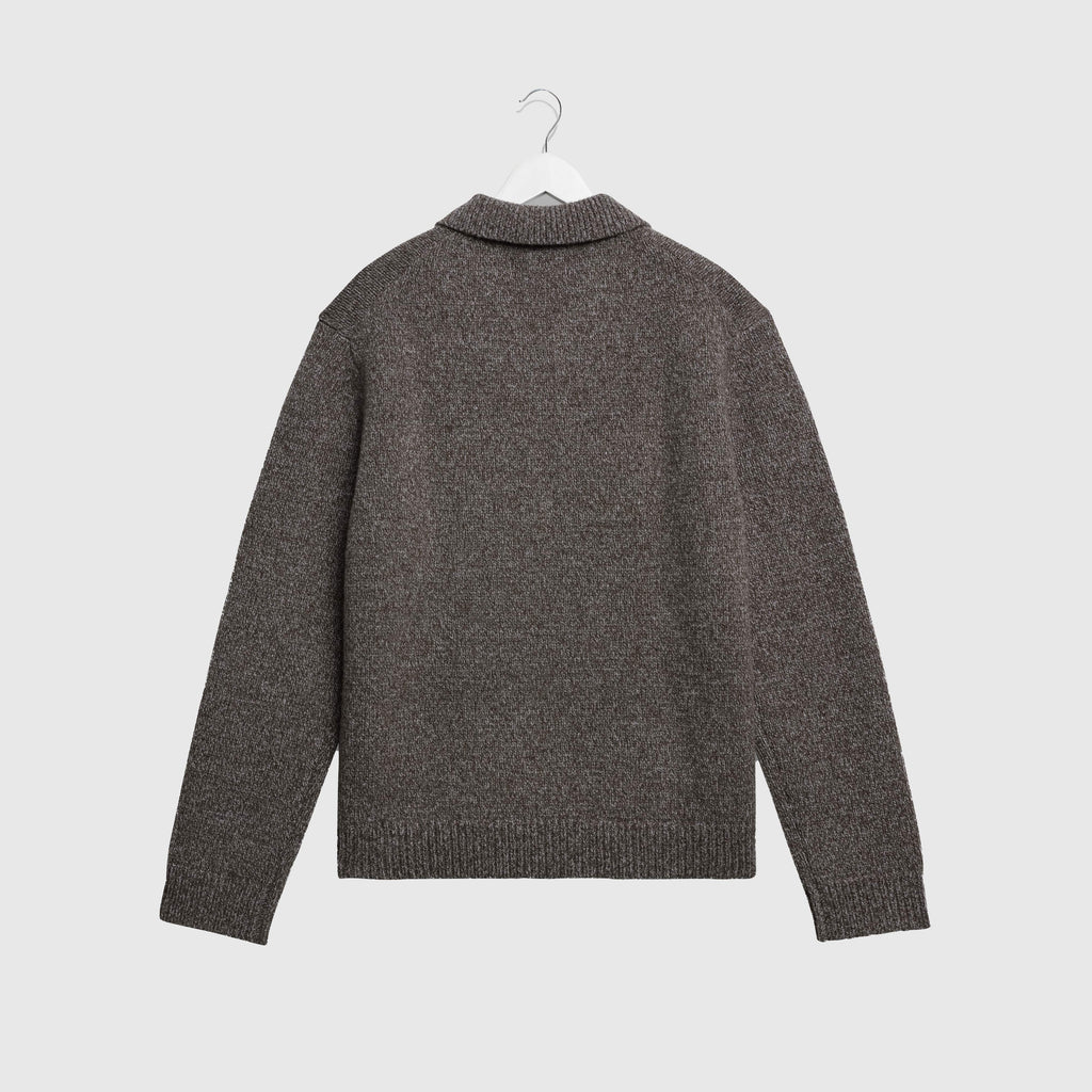 Wax Alpha Zip L/S Polo - Brown / Grey - Back