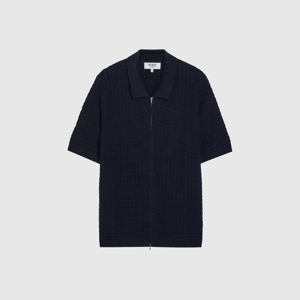 Wax Goldie Zip Polo - Navy - Front