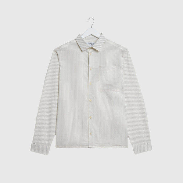 Wax Halcomb L/S Shirt Broken Stripe - Ecru / Blue - Front