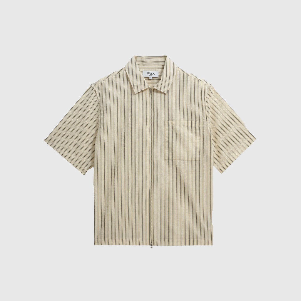 Wax Sears ZIP SS Shirt - Natural / Navy - Front