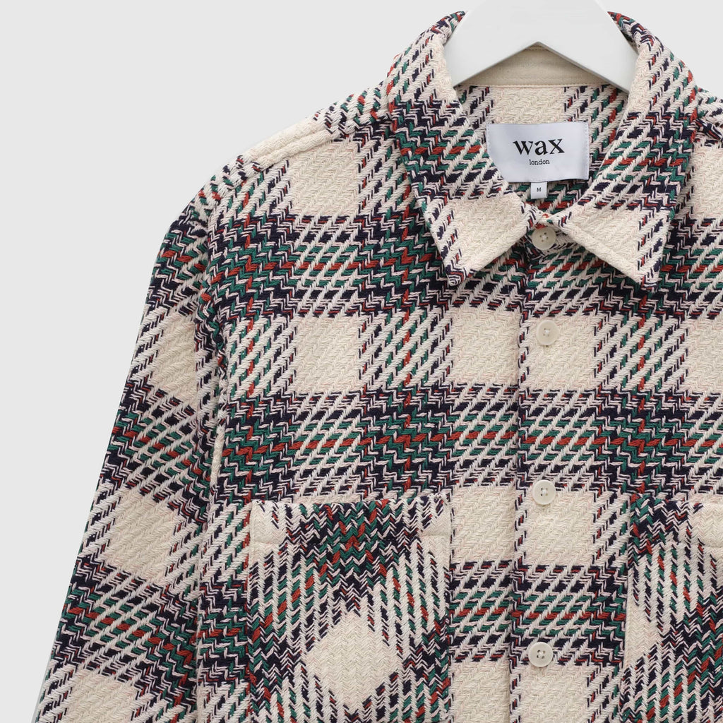 Wax Whiting Overshirt - Hutton Check Ecru / Green - Front Close Up