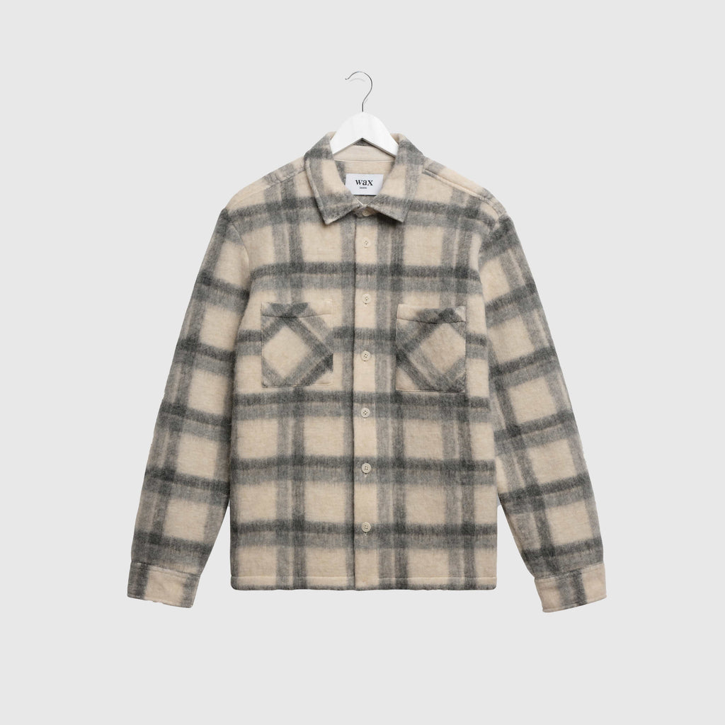 Wax Whiting Overshirt Ash Wool Blend Check - Ecru / Grey - Front