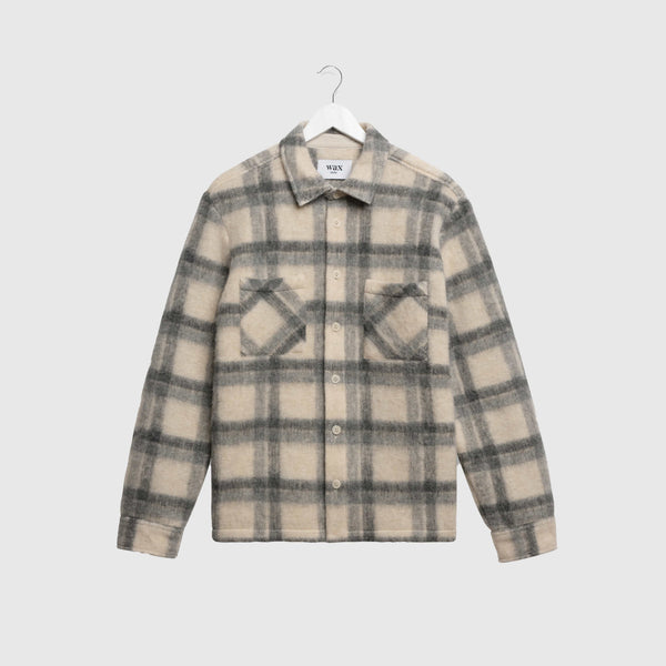 Wax Whiting Overshirt Ash Wool Blend Check - Ecru / Grey - Front