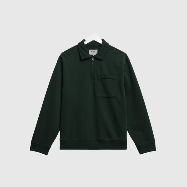 Wax Reeve Quarter Zip Sweatershirt Dry Cotton Loopback - Washed Green