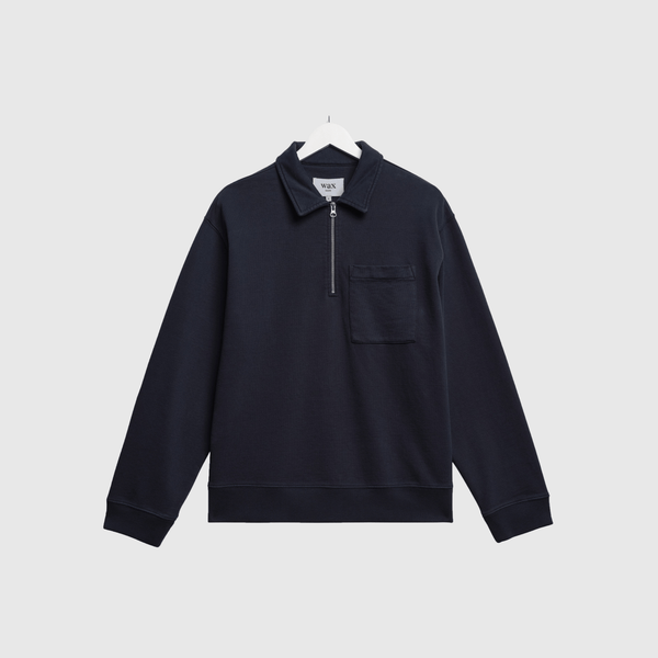 Wax Reeve Quarter Zip Sweatshirt Dry Cotton Loopback - Washed Navy