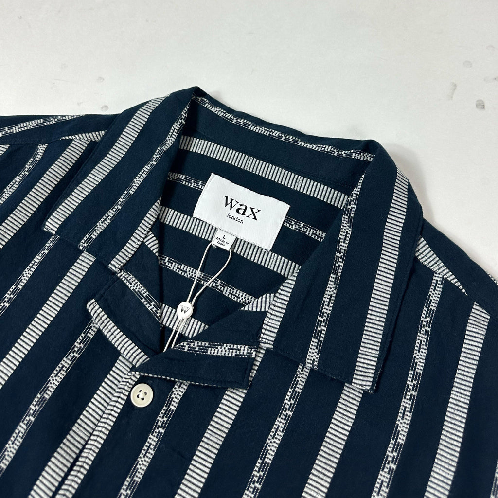 Wax Didcot SS Shirt - Fleck Stripe Navy - Front Close Up