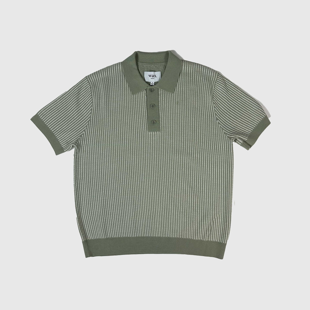 Wax Turin Polo - Ladder Stripe Light Khaki = Front